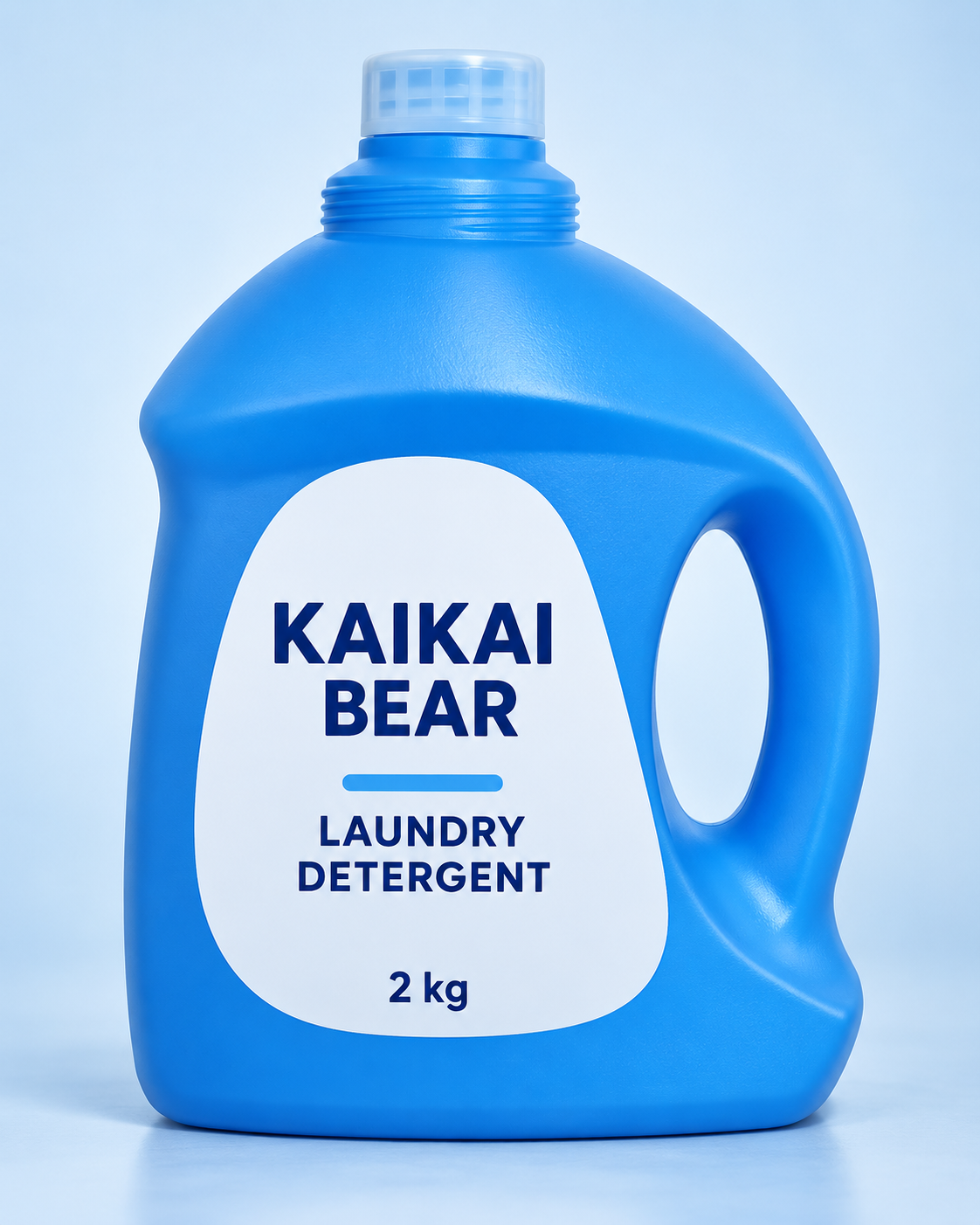 English packaging concept for the blue Kaikai Bear 2 kg laundry detergent bottle